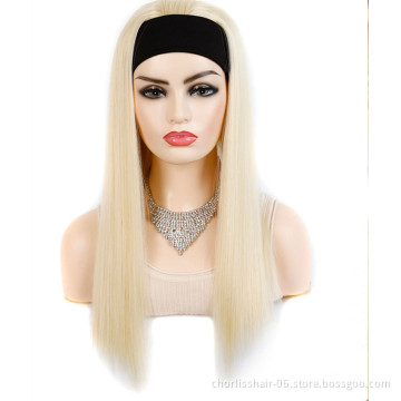 Wholesale Long Light Blonde Straight Scarf Colorful Turban Wigs Heat Resistant Cheap Synthetic Hair Wigs Headband Wigs For Women